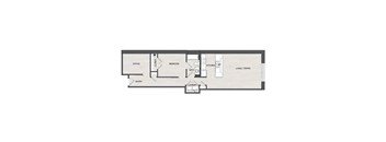 A floor plan of a house with an office, bedroom, kitchen, and living room.