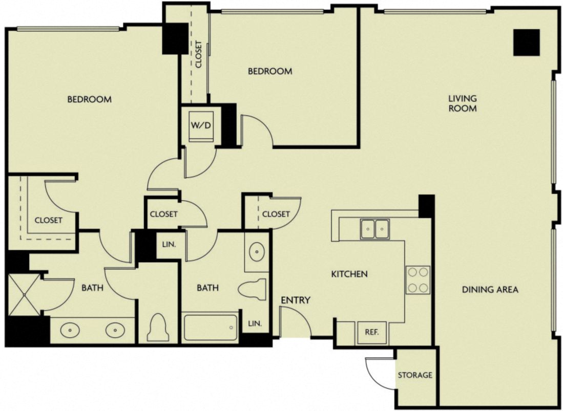 2 bed  2 Bath 1276 square feet floor plan D