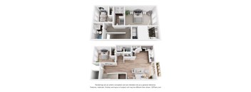 a stylized floor plan of a 1 bedroom apartment with a bathroom and a kitchen