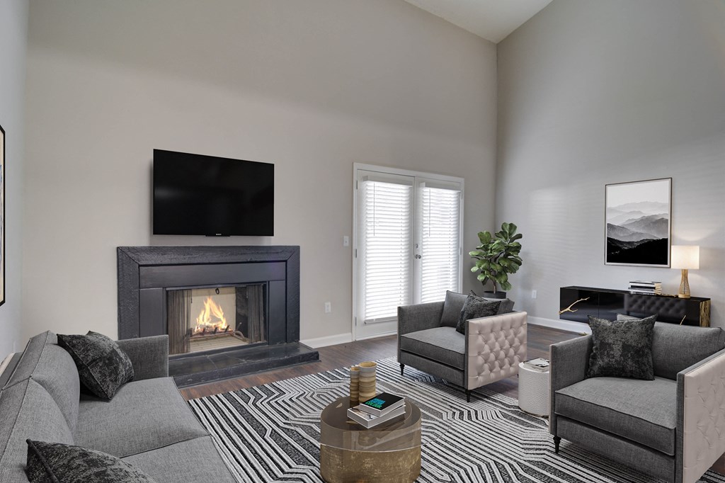 Mirador at Idlewood Apartments in Clarkston Georgia photo of view of living room with fireplace