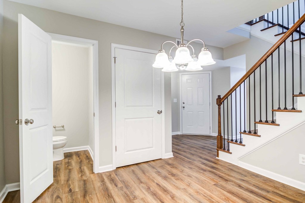 Mirador at Idlewood Apartments in Clarkston Georgia photo of dining room with view of stairs