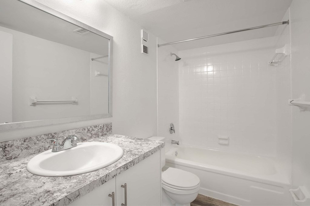 Pet-Friendly Apartments in Kissimmee, FL- Mirador at Woodside - Bathroom with Granite Countertops