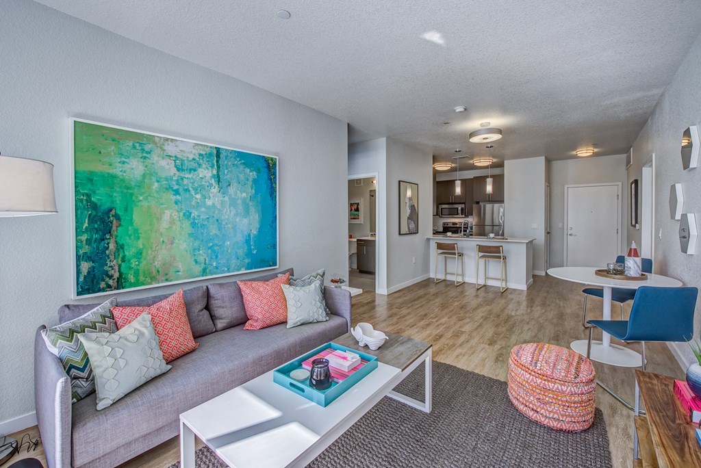 a living room with a couch and a coffee table