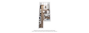 a stylized floor plan with a bedroom and a living room