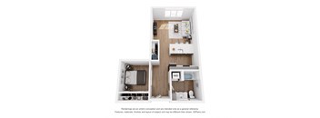 a stylized floor plan with a bedroom and a bathroom