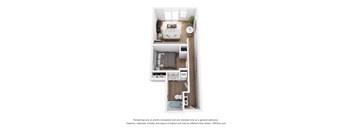 a stylized floor plan with a bedroom and a living room