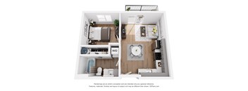 a 1 bedroom floor plan with a bathroom and a living room