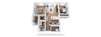 a 1 bedroom floorplan is shown in this rendering