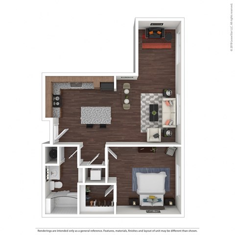 a floor plan of a 1 bedroom apartment with 1 bath