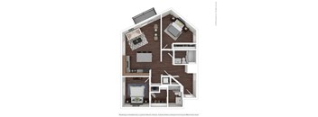 a stylized floor plan of a 1 bedroom apartment