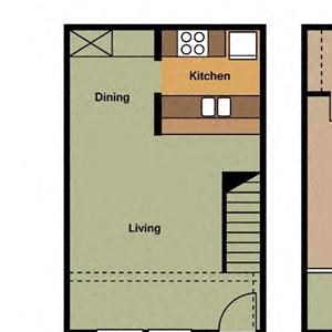 1 Bed - 1 Bath |738 sq ft One Bedroom Loft floorplan