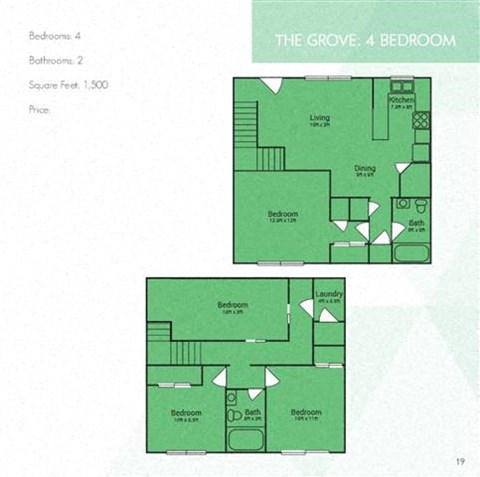 the grove 4 bedrooms 3 bathrooms 1,500 sq. ft.