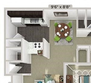 2 Bed 1 Bath 920 square feet floor plan Mulberry