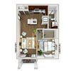1 Bed 1 Bath 866 square feet floor plan A2