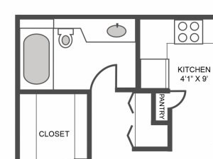 Bay Floorplan 1 Bed - 1 Bath, 783 sq ft, bay floorplan at Montego Bay