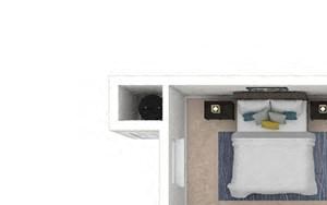 1 Bed 1 Bath 520 square feet floor plan A1 3d furnished