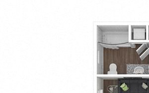 1 Bed 1 Bath 562 square feet floor plan 3d furnished