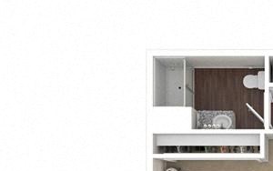 1 Bed 1 Bath 600 square feet floor plan A2 3d furnished