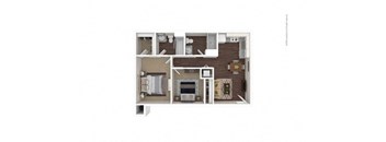 2 Bed 2 Bath 750 Square Fee Floor Plan B1 3D Furnished