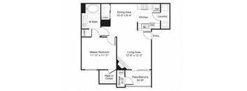 1 Bed 1 Bath 745 square feet floor plan