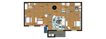 3 Bed 2 Bath 1182 square feet furnished floor plan THE MARKET