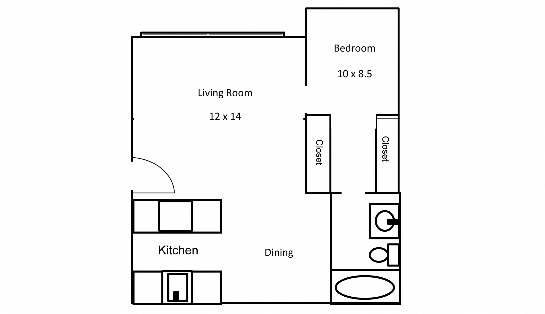 1 Bed, 1 Bath, 553 square feet floor plan Jr.