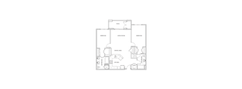 A floor plan of a house with a living room, dining area, kitchen, and three bedrooms.