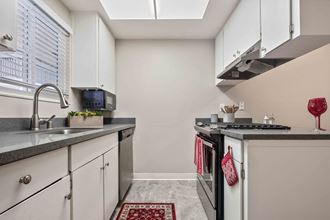 Fremont Apartments - Northgate Savoy - Updated Kitchen with Grey Countertops, White Cabinets, and Stainless Appliances - Photo Gallery