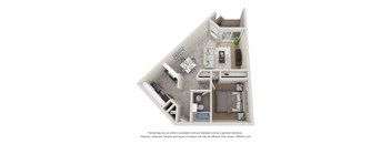 this is a 3d floor plan of a 818 square foot 1 bedroom apartment at the