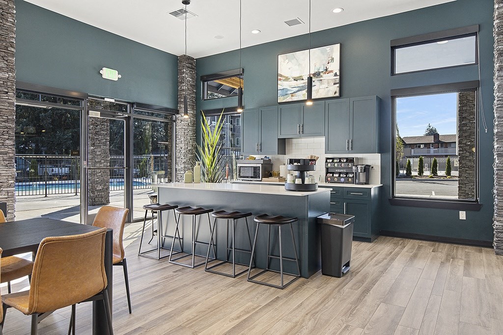 clubhouse kitchen with coffee bar,