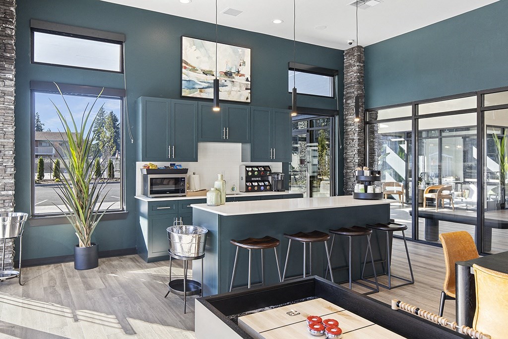 clubhouse kitchen with coffee bar,