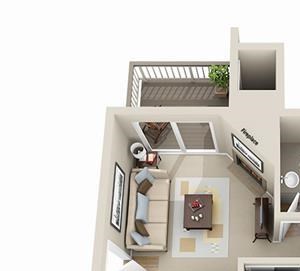 The Cedar Floor plan 1 Bed - 1 Bath, 717 sq ft, The Cedar