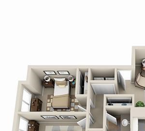 The Elm Floor plan 2 Bed - 1 Bath, 912 sq ft, The Elm