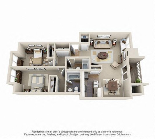 2 Bed - 2 Bath, 1042 sq ft, The Oak