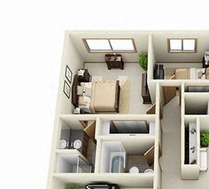 3 Bed, 2 Bath, 1048 sq. ft.