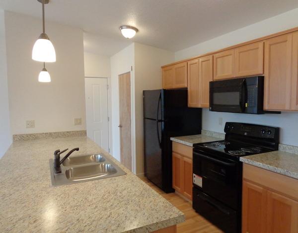 updated kitchen with black appliances