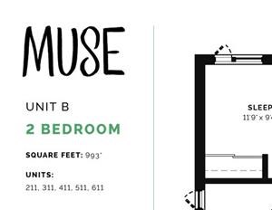 2 Bed, 2 Bath, 993 sq. ft. Unit B floor plan