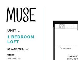 1 Bed, 1 Bath, 742 sq. ft. Unit L floor plan