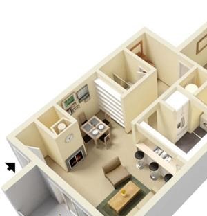 1 Bed,1 Bath, 680 sq ft, Heather floor plan