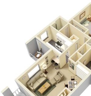 2 Bed, 2 Bath, 1024 sq ft, Willow floor plan