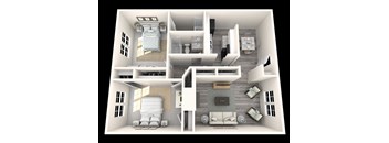2 Bed, 2 Bath, 1078 sq. ft. Oak floor plan