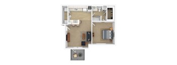 Oak Hollow 1 bed 1 bath a1p2 floor plan