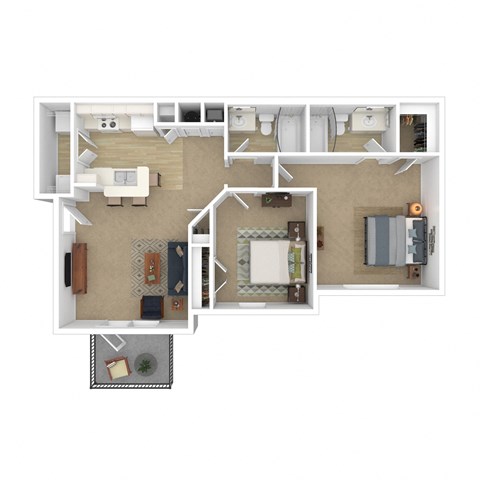 Oak Hollow 2 bed 2 bath b1p2 floor plan