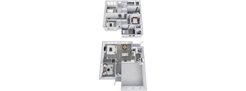 two floor plans of a house with a bedroom and a living room