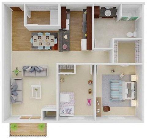 a 3d drawing of a house with a bedroom and a living room