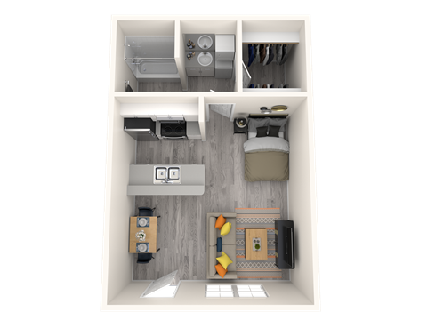 Tempe, AZ Apartments - Sono Tempe - 3D Floorplan of our Studio, Olsen Floorplan