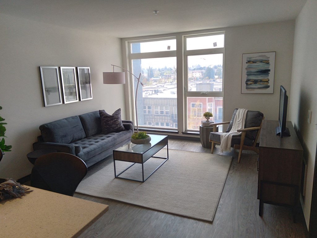 One Bedroom Living Room with floor to ceiling windows