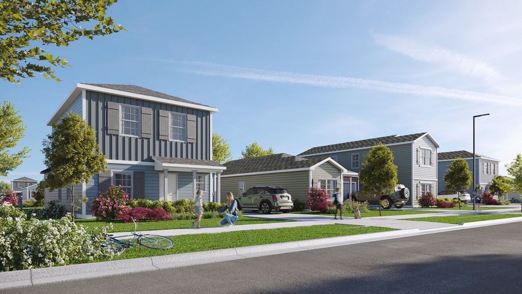 a rendering of a row of houses on a street