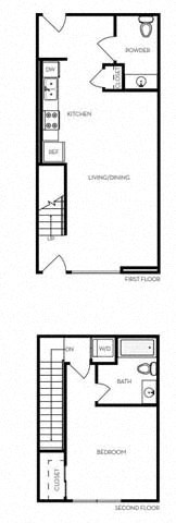 1 bed 1 Bath 874 square feet floor plan D1