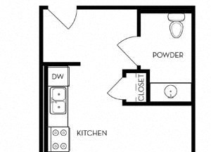1 Bed 1 Bath 770 square feet floor plan Loft 1